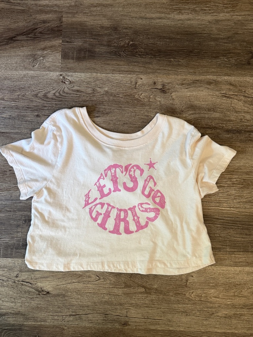 Girls' White Crop Graphic Tee with Pink 'Let's Go Girls' Print